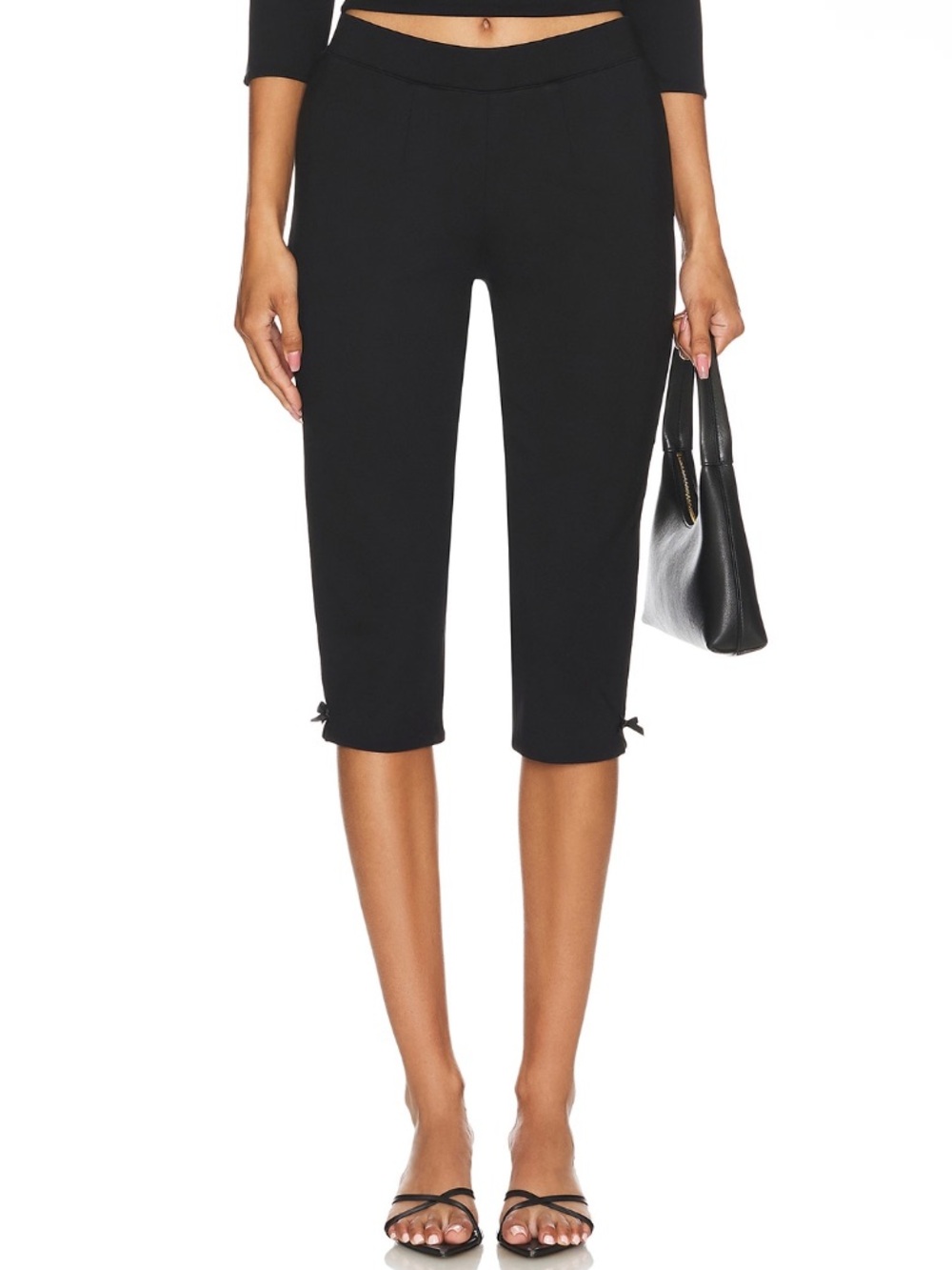 Guizio Caria Bow Hem Detail Revolve Knit Capri Pants in Black size small NEW